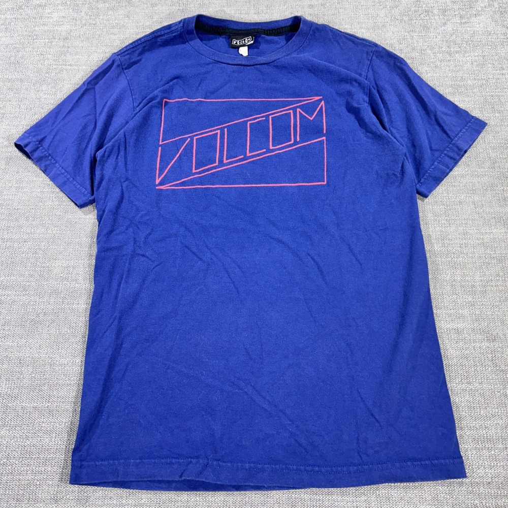 Volcom Graphic Logo T-Shirt Mens Small Blue Red Skate Crew Neck Short Sleeve